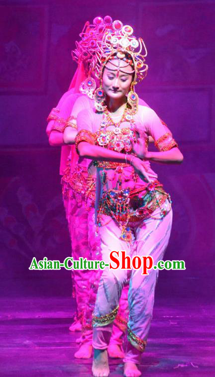 Chinese Happiness On The Way Indian Dance Dress Stage Performance Costume and Headpiece for Women