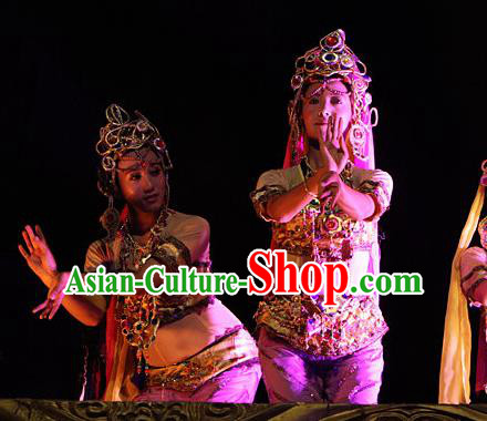 Chinese Happiness On The Way Indian Dance Dress Stage Performance Costume and Headpiece for Women