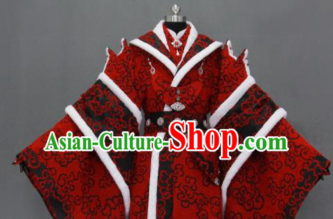 Customize Chinese Traditional Cosplay Taoist King Red Costumes Ancient Swordsman Clothing for Men