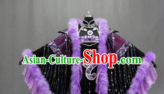 Traditional Chinese Cosplay Fairy Queen Purple Dress Ancient Drama Female Swordsman Costumes for Women