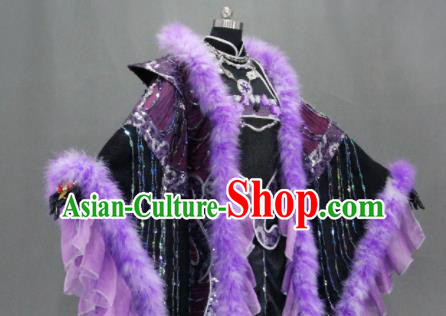 Traditional Chinese Cosplay Fairy Queen Purple Dress Ancient Drama Female Swordsman Costumes for Women