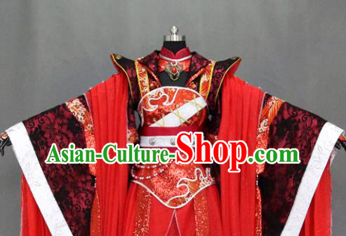 Traditional Chinese Cosplay Fairy Queen Red Dress Ancient Drama Female Swordsman Costumes for Women