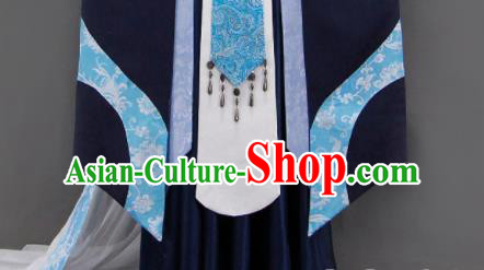 Customize Chinese Traditional Cosplay Monarch King Blue Costumes Ancient Swordsman Clothing for Men