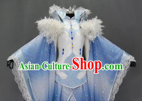 Traditional Chinese Cosplay Goddess Princess Blue Dress Ancient Drama Female Swordsman Costumes for Women