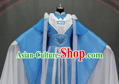 Traditional Chinese Cosplay Goddess Empress Blue Dress Ancient Drama Female Swordsman Costumes for Women