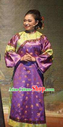 Chinese Drama Lin Zexu Classical Dance Purple Dress Stage Performance Costume and Headpiece for Women