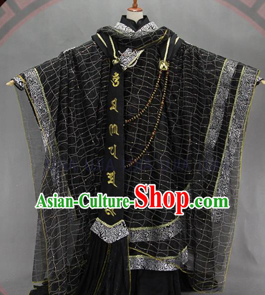 Customize Chinese Traditional Cosplay Monk Black Costumes Ancient Swordsman Clothing for Men