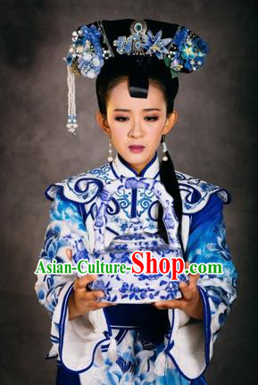 Chinese The Burning Of The Imperial Palace Qing Dynasty Court Lady Dance Dress Stage Performance Costume and Headpiece for Women