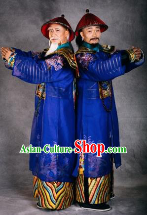 Chinese The Burning Of The Imperial Palace Ancient Qing Dynasty Minister Blue Clothing Stage Performance Dance Costume for Men