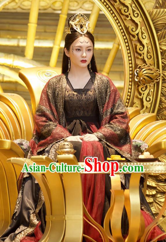 Ancient Chinese Queen Ling Yue Drama Love and Destiny Replica Costumes and Headpiece for Women