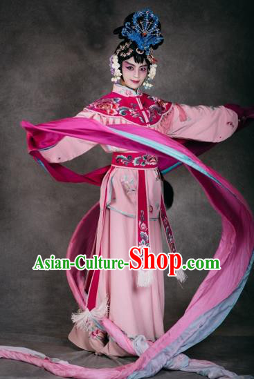 Chinese The Burning Of The Imperial Palace Opera Dance Pink Dress Stage Performance Costume and Headpiece for Women