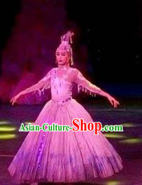 Chinese Night Of West Lake Classical Dance Bubble Dress Stage Performance Costume and Headpiece for Women