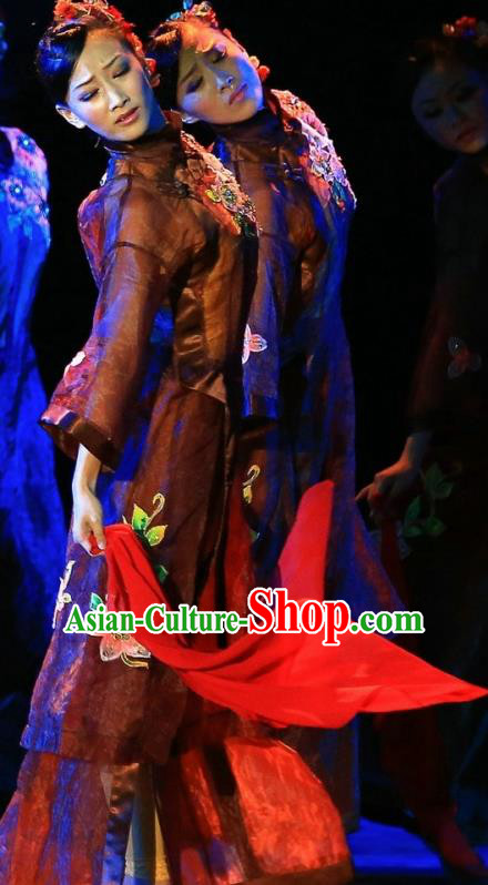 Chinese Female Embroider Dance Dress Stage Performance Costume and Headpiece for Women