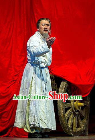 Chinese Drama Fu Sheng Ancient Qin Dynasty Old Scholar White Clothing Stage Performance Dance Costume for Men