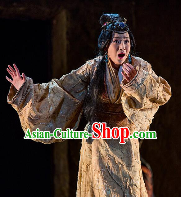 Chinese Drama Fu Sheng Ancient Qin Dynasty Princess Dress Stage Performance Dance Costume and Headpiece for Women