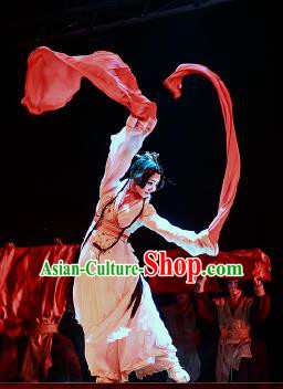 Chinese Drama Prince of Lanling Ancient Court Classical Dance White Dress Stage Performance Dance Costume and Headpiece for Women