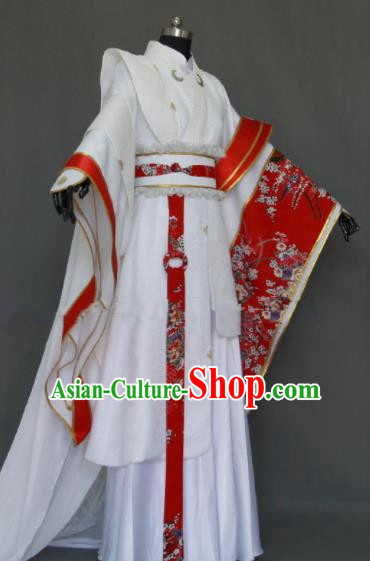 Customize Chinese Traditional Cosplay Nobility Childe Prince White Costumes Ancient Swordsman Clothing for Men