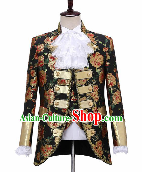 Traditional England Prince Costumes European Court Jacquard Weave Peony Vest Coat Clothing for Men