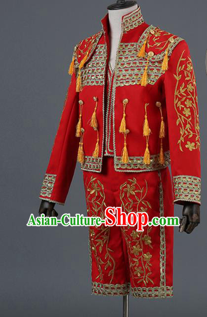 Traditional European Prince Costumes Spanish Court Red Clothing for Men