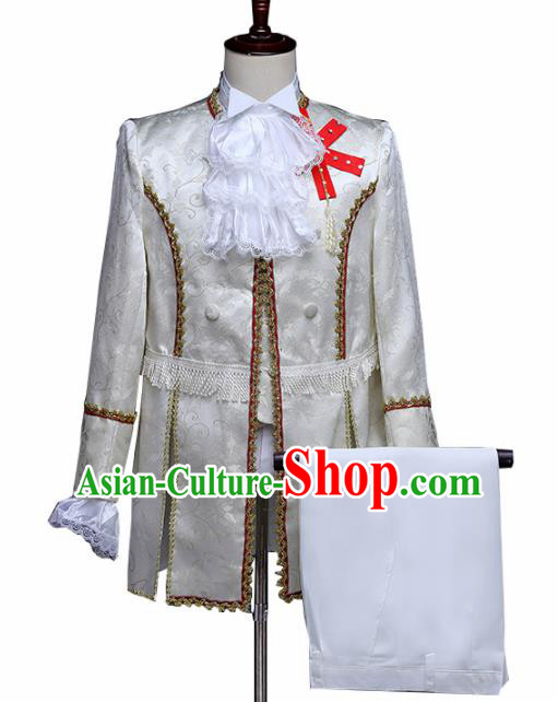 Traditional European Prince White Costumes Spanish Court Stage Show Clothing for Men