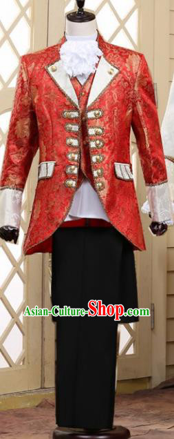 Traditional European Prince Red Costumes Spanish Court Stage Show Clothing for Men