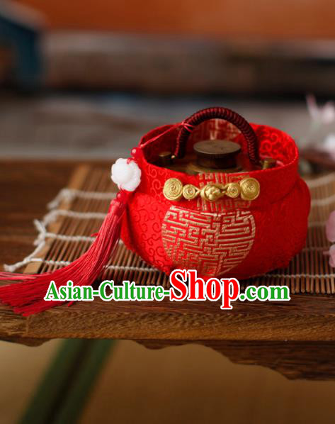 Traditional Chinese Ancient Termofor Cover Embroidered Red Brocade Bag