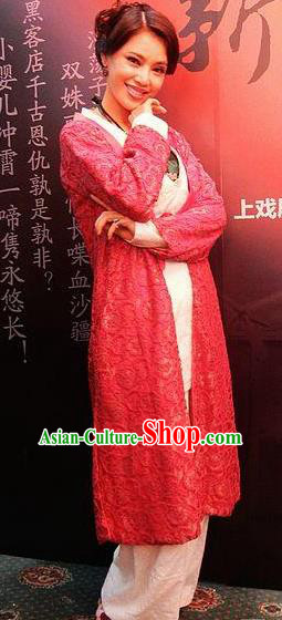 Chinese Drama New Dragon Inn Ancient Maidservant Dress Stage Performance Dance Costume and Headpiece for Women
