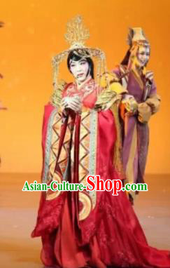 Chinese Zhaojun Chu Sai Ancient Han Dynasty Imperial Consort Red Dress Stage Performance Dance Costume and Headpiece for Women