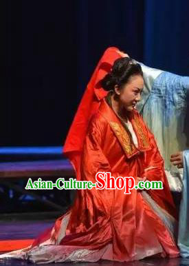 Chinese The Legend of Wang Yangming Ancient Wedding Red Dress Stage Performance Dance Costume and Headpiece for Women