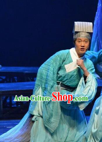 Chinese The Legend of Wang Yangming Ancient Ming Dynasty Scholar Green Clothing Stage Performance Dance Costume for Men