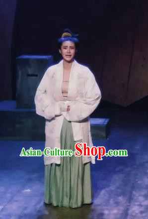 Chinese Drama Huating Song of Song Dynasty Court Lady Dress Stage Performance Dance Costume and Headpiece for Women