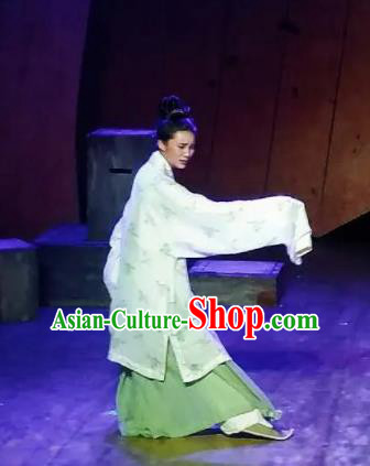 Chinese Drama Huating Song of Song Dynasty Court Lady Dress Stage Performance Dance Costume and Headpiece for Women