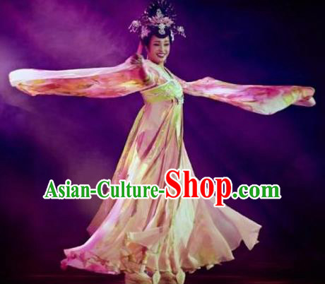 The Empress of China Ancient Tang Dynasty Imperial Consort Pink Dress Stage Performance Dance Costume and Headpiece for Women