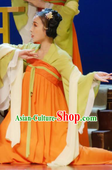 The Empress of China Ancient Tang Dynasty Court Lady Orange Dress Stage Performance Dance Costume and Headpiece for Women