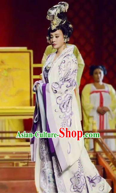 The Empress of China Ancient Tang Dynasty Court Queen White Dress Stage Performance Dance Costume and Headpiece for Women