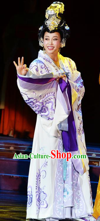 The Empress of China Ancient Tang Dynasty Court Queen White Dress Stage Performance Dance Costume and Headpiece for Women