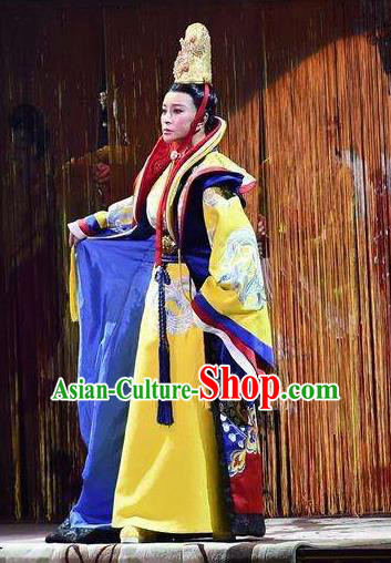 The Empress of China Ancient Tang Dynasty Royal Queen Golden Dress Stage Performance Dance Costume and Headpiece for Women