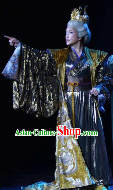 The Empress of China Ancient Tang Dynasty Queen Grey Dress Stage Performance Dance Costume and Headpiece for Women