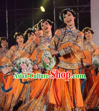 Chinese South Beauty Classical Dance Fan Dance Dress Stage Performance Costume and Headpiece for Women