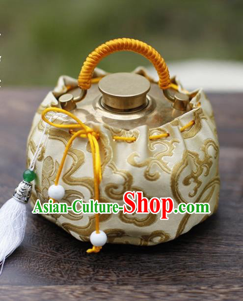 Traditional Chinese Ancient Termofor Cover Embroidered Pattern Light Golden Brocade Bag