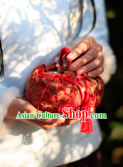 Traditional Chinese Ancient Termofor Cover Embroidered Pattern Red Brocade Bag