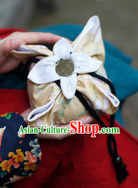 Traditional Chinese Ancient Termofor Cover Magnolia Pattern Yellow Cloth Bag