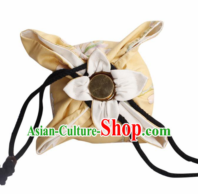 Traditional Chinese Ancient Termofor Cover Magnolia Pattern Yellow Cloth Bag