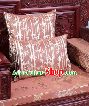 Traditional Chinese Pillowslip Classical Bamboo Pattern Brown Brocade Cover Two Pieces Complete Set Home Decoration Accessories