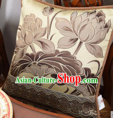 Traditional Chinese Pillowslip Classical Brown Lotus Pattern Brocade Cover Home Decoration Accessories