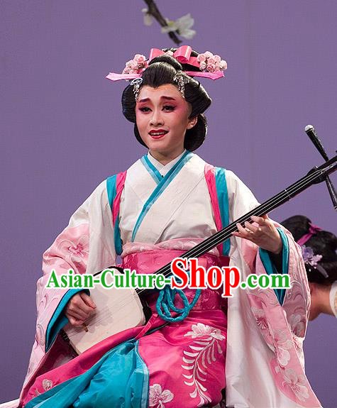 The Legend of Chunqin Shaoxing Opera Japan Geisha Kimono Dress Stage Performance Costume and Headpiece for Women