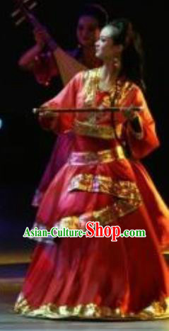 Chinese Zhaojun Chu Sai Classical Dance Red Dress Stage Performance Costume and Headpiece for Women