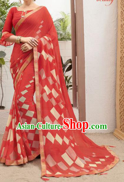 Asian Indian Bollywood Red Saree Dress India Traditional Costumes for Women
