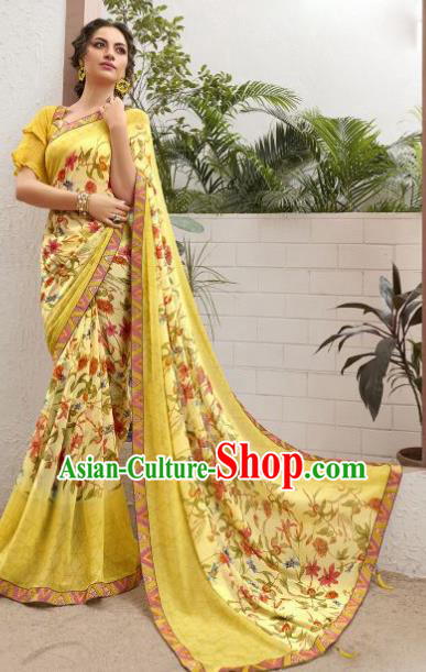 Asian Indian Bollywood Yellow Saree Dress India Traditional Costumes for Women