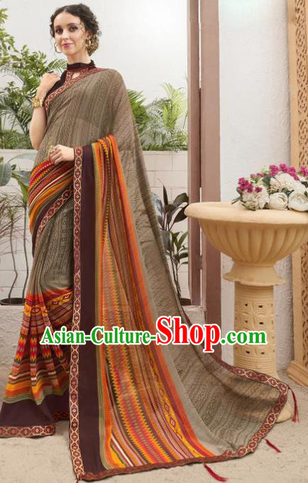 Asian Indian Bollywood Grey Saree Dress India Traditional Costumes for Women